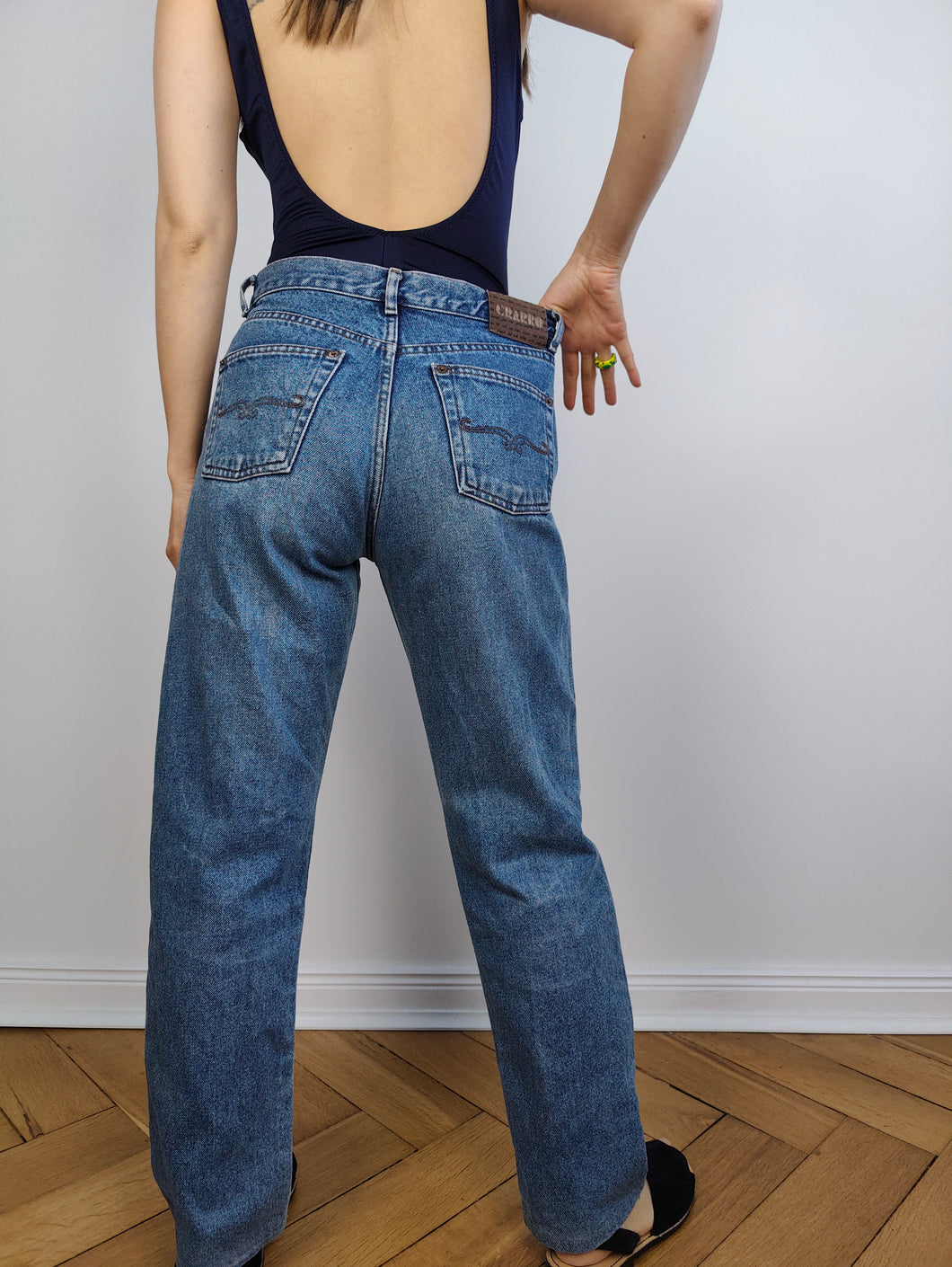 The El Charro Blue Denim Jeans | Vintage The Rose World embroidery flower pants mid waist straight relaxed fit S 16