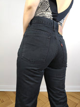 Load image into Gallery viewer, The Levi&#39;s 417 Black Denim Flare Boot Cut | Vintage Sta-Prest never iron jeans pants high mid waist flare XS W28 L32
