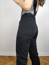 Load image into Gallery viewer, The Levi&#39;s 417 Black Denim Flare Boot Cut | Vintage Sta-Prest never iron jeans pants high mid waist flare XS W28 L32
