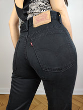 Load image into Gallery viewer, The Levi&#39;s 417 Black Denim Flare Boot Cut | Vintage Sta-Prest never iron jeans pants high mid waist flare XS W28 L32
