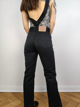 Load image into Gallery viewer, The Levi&#39;s 417 Black Denim Flare Boot Cut | Vintage Sta-Prest never iron jeans pants high mid waist flare XS W28 L32
