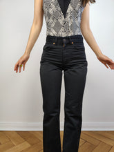 Load image into Gallery viewer, The Levi&#39;s 417 Black Denim Flare Boot Cut | Vintage Sta-Prest never iron jeans pants high mid waist flare XS W28 L32
