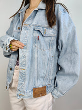 Load image into Gallery viewer, The Light Blue Mash Denim Trucker Jacket | Vintage 80s made in Italy light blue jeans women M-L unisex men M
