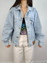Load image into Gallery viewer, The Light Blue Mash Denim Trucker Jacket | Vintage 80s made in Italy light blue jeans women M-L unisex men M
