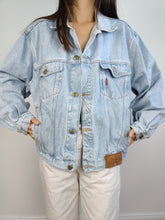 Load image into Gallery viewer, The Light Blue Mash Denim Trucker Jacket | Vintage 80s made in Italy light blue jeans women M-L unisex men M
