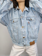 Load image into Gallery viewer, The Light Blue Mash Denim Trucker Jacket | Vintage 80s made in Italy light blue jeans women M-L unisex men M
