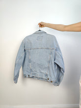 Load image into Gallery viewer, The Light Blue Mash Denim Trucker Jacket | Vintage 80s made in Italy light blue jeans women M-L unisex men M
