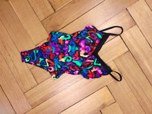 Load image into Gallery viewer, The Swimming Suit Rainbow Leopard Pattern | Vintage second hand bathing swim wear body top Bluepoint print black pink made in Greece DE40 US12 M
