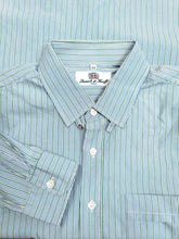 Lade das Bild in den Galerie-Viewer, Das blaugrüne Streifenhemd von Daniels &amp; Korff | Gebrauchtes formelles Business-Hemd aus Baumwolle, Unisex, Herren, 41 L

