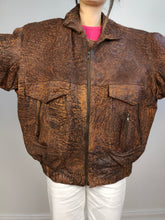 Lade das Bild in den Galerie-Viewer, Die dunkelbraune Bikerjacke aus Leder | Vintage 90er-Jahre-Bomberjacke aus echtem Leder L-XL
