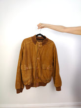 Load image into Gallery viewer, The Suede Leather Tan Bomber Jacket | Vintage 90s orange brown women M
