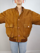 Load image into Gallery viewer, The Suede Leather Tan Bomber Jacket | Vintage 90s orange brown women M
