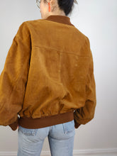 Load image into Gallery viewer, The Suede Leather Tan Bomber Jacket | Vintage 90s orange brown women M
