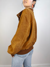Load image into Gallery viewer, The Suede Leather Tan Bomber Jacket | Vintage 90s orange brown women M

