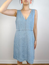 Load image into Gallery viewer, The Calvin Klein Light Blue Denim Mini Dress | Preloved Second Hand CK Jeans spring summer short sleeveless M

