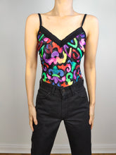Load image into Gallery viewer, The Swimming Suit Rainbow Leopard Pattern | Vintage second hand bathing swim wear body top Bluepoint print black pink made in Greece DE40 US12 M
