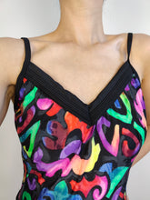 Load image into Gallery viewer, The Swimming Suit Rainbow Leopard Pattern | Vintage second hand bathing swim wear body top Bluepoint print black pink made in Greece DE40 US12 M
