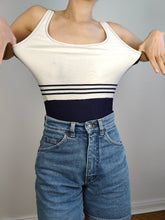 Load image into Gallery viewer, The Swimming Suit Navy Blue White | Vintage second hand Las Olindas bathing swim wear body top S-M
