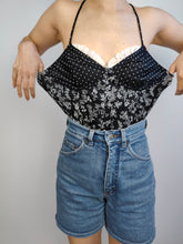 Load image into Gallery viewer, The Swimming Suit Ruffles Black and White Flower Print | Vintage second hand floral pattern bathing swim wear top M
