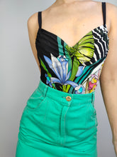 Load image into Gallery viewer, The Swimming Suit Jungle Pattern | Vintage second hand bathing swim wear body top print black Sublime made in Italy S-M
