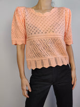 Load image into Gallery viewer, The Peach Crochet Knit Top | Vintage orange pink sweater jumper plain women summer spring M
