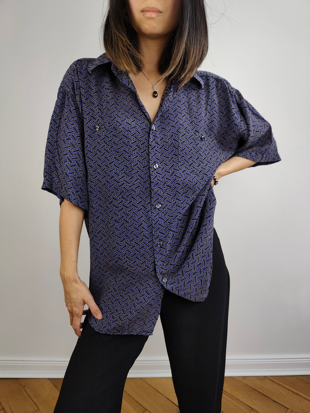 The Purple Rain Print Shirt | Vintage Monteleone short sleeve crazy speckle pattern unisex men M-L