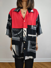Load image into Gallery viewer, The Viscose Red Black White Print Shirt | Vintage Francisco L&#39;Avantgarde made in Italy short sleeve crazy pattern tribal unisex men XL
