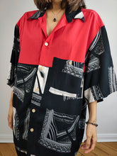 Load image into Gallery viewer, The Viscose Red Black White Print Shirt | Vintage Francisco L&#39;Avantgarde made in Italy short sleeve crazy pattern tribal unisex men XL
