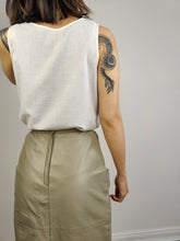 Load image into Gallery viewer, The Leather Beige Grey Pencil Midi Skirt | Vintage genuine leather skirt XS
