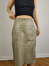 Load image into Gallery viewer, The Leather Beige Grey Pencil Midi Skirt | Vintage genuine leather skirt XS
