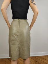 Load image into Gallery viewer, The Leather Beige Grey Pencil Midi Skirt | Vintage genuine leather skirt XS
