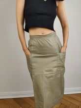 Load image into Gallery viewer, The Leather Beige Grey Pencil Midi Skirt | Vintage genuine leather skirt XS

