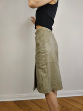 Load image into Gallery viewer, The Leather Beige Grey Pencil Midi Skirt | Vintage genuine leather skirt XS
