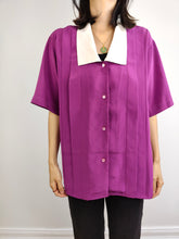Load image into Gallery viewer, The Purple White Collar Plain Blouse | Vintage statement collar romantic women shirt top L

