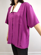 Load image into Gallery viewer, The Purple White Collar Plain Blouse | Vintage statement collar romantic women shirt top L
