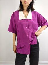 Load image into Gallery viewer, The Purple White Collar Plain Blouse | Vintage statement collar romantic women shirt top L
