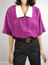 Load image into Gallery viewer, The Purple White Collar Plain Blouse | Vintage statement collar romantic women shirt top L
