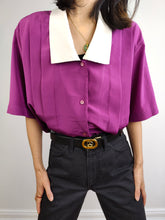 Load image into Gallery viewer, The Purple White Collar Plain Blouse | Vintage statement collar romantic women shirt top L
