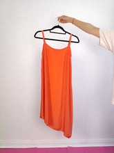 Load image into Gallery viewer, The Orange Slip Dress Asymmetric | Vintage midi long lingerie strap dress S-M

