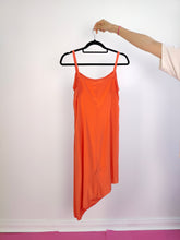 Load image into Gallery viewer, The Orange Slip Dress Asymmetric | Vintage midi long lingerie strap dress S-M
