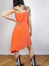 Load image into Gallery viewer, The Orange Slip Dress Asymmetric | Vintage midi long lingerie strap dress S-M

