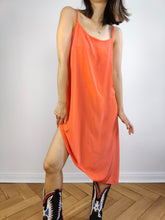 Load image into Gallery viewer, The Orange Slip Dress Asymmetric | Vintage midi long lingerie strap dress S-M
