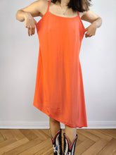 Load image into Gallery viewer, The Orange Slip Dress Asymmetric | Vintage midi long lingerie strap dress S-M
