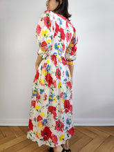 Load image into Gallery viewer, The Linen Cottagecore Flower White Red Dress | Vintage puff sleeves Austrian Hasegg Dirndl folk romantic XS-S EU36

