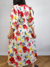 Lade das Bild in den Galerie-Viewer, Das Leinen-Cottagecore-Blumen-Weiß-Rot-Kleid | Vintage Puffärmel Österreichisches Hasegg Dirndl volkstümlich romantisch XS-S EU36
