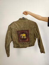Load image into Gallery viewer, The Legatte Horse Embroidery Denim Jacket | Vintage elephant animal sequins beads embroidered patchwork brown beige jeans crop short women S-M

