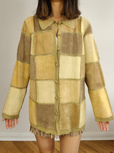 Load image into Gallery viewer, The Suede Leather Patchwork Beige Jacket | Vintage genuine leather coat brown cream sand crochet M
