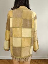 Load image into Gallery viewer, The Suede Leather Patchwork Beige Jacket | Vintage genuine leather coat brown cream sand crochet M
