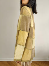 Load image into Gallery viewer, The Suede Leather Patchwork Beige Jacket | Vintage genuine leather coat brown cream sand crochet M
