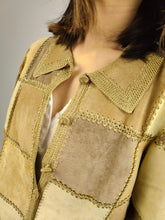 Load image into Gallery viewer, The Suede Leather Patchwork Beige Jacket | Vintage genuine leather coat brown cream sand crochet M
